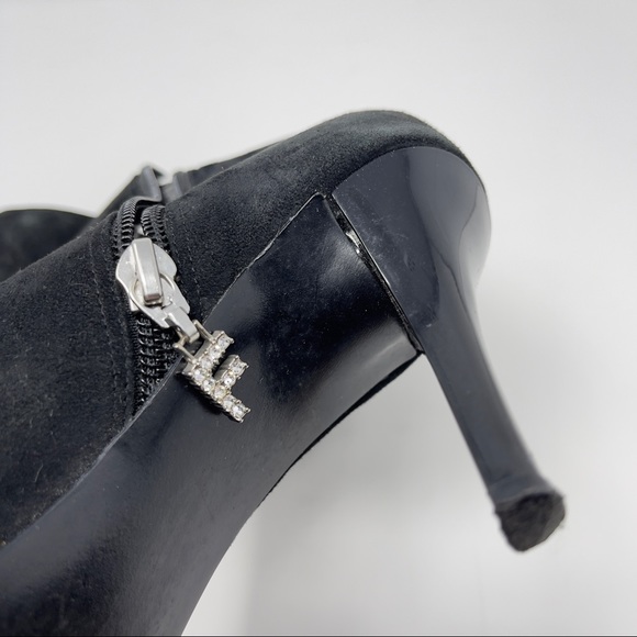 Beverly Feldman Black Suede Rhinestone Studded Pointed Toe Stiletto Heel Boot 8 - Picture 8 of 12
